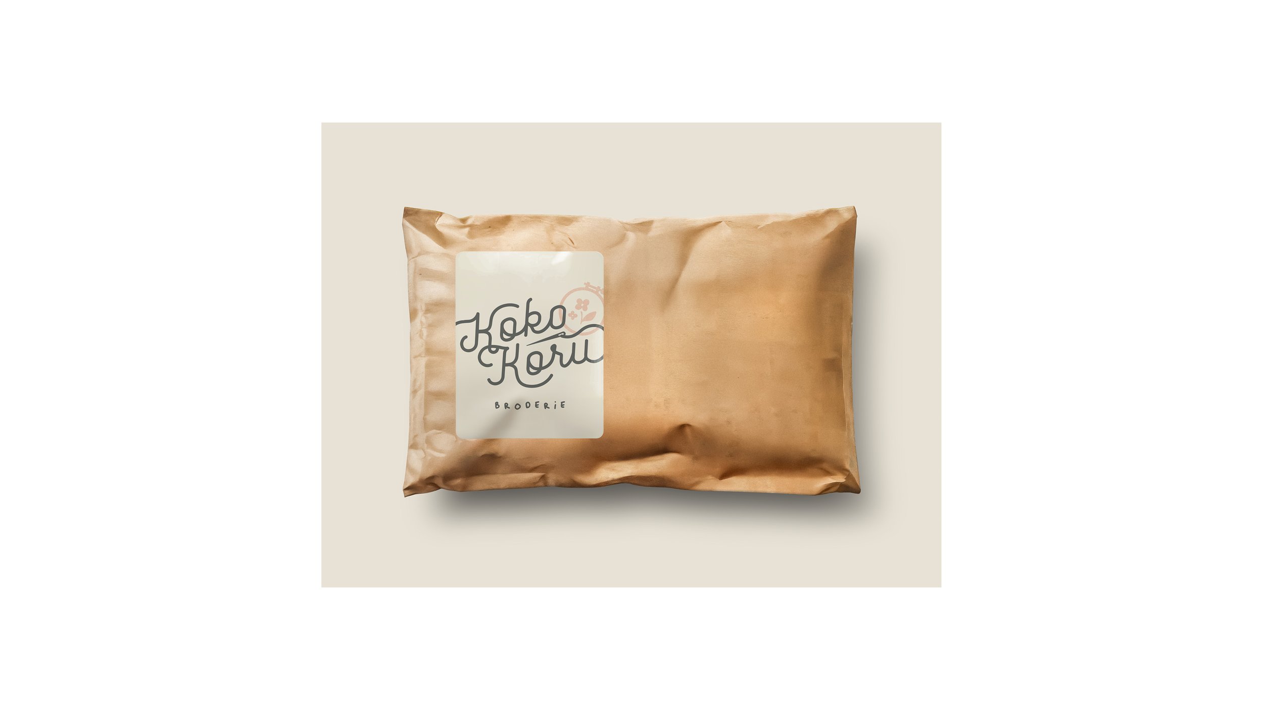 Branded packaging for Kokokoru Broderie with elegant logo and minimalist design