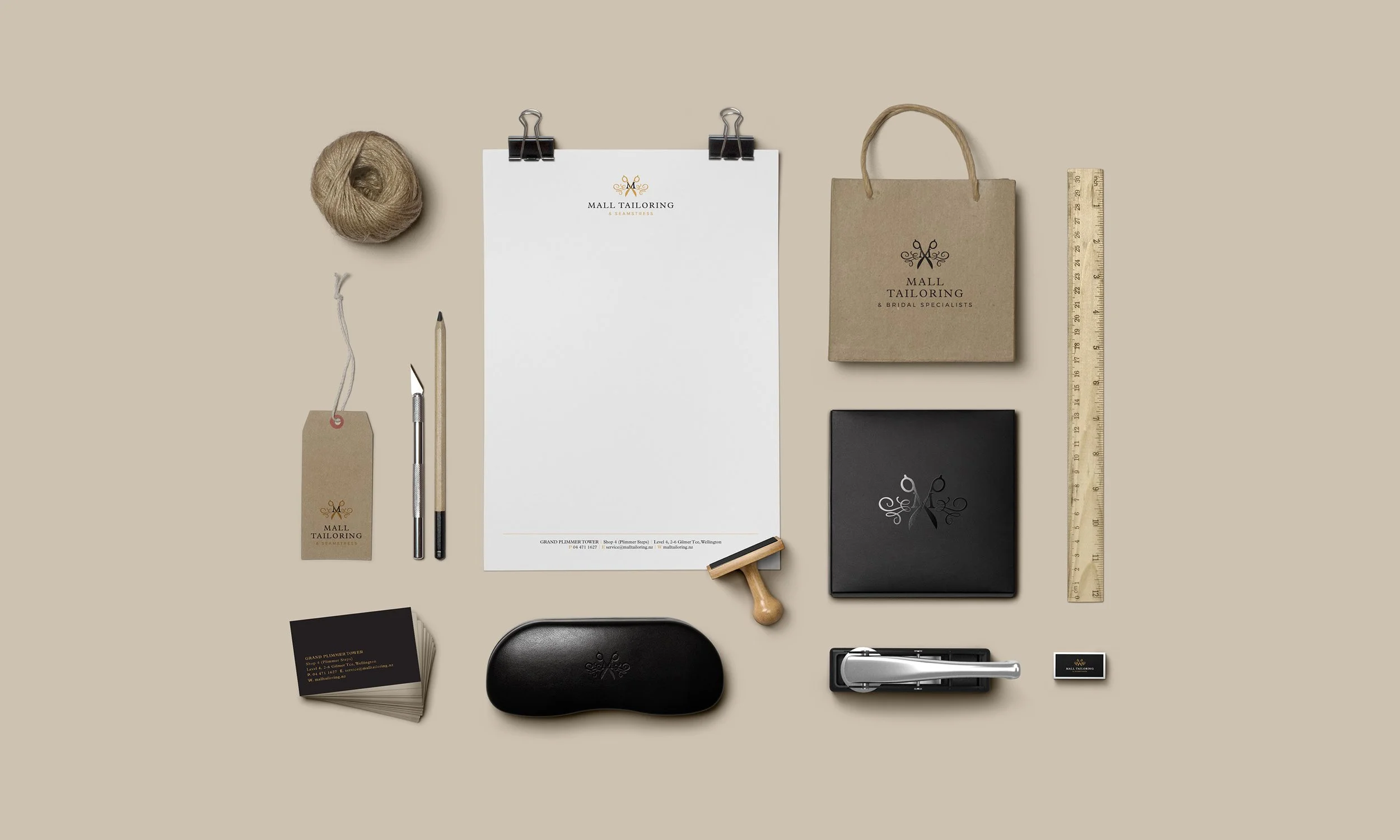 A set of stationery design for Mall Tailoring branding