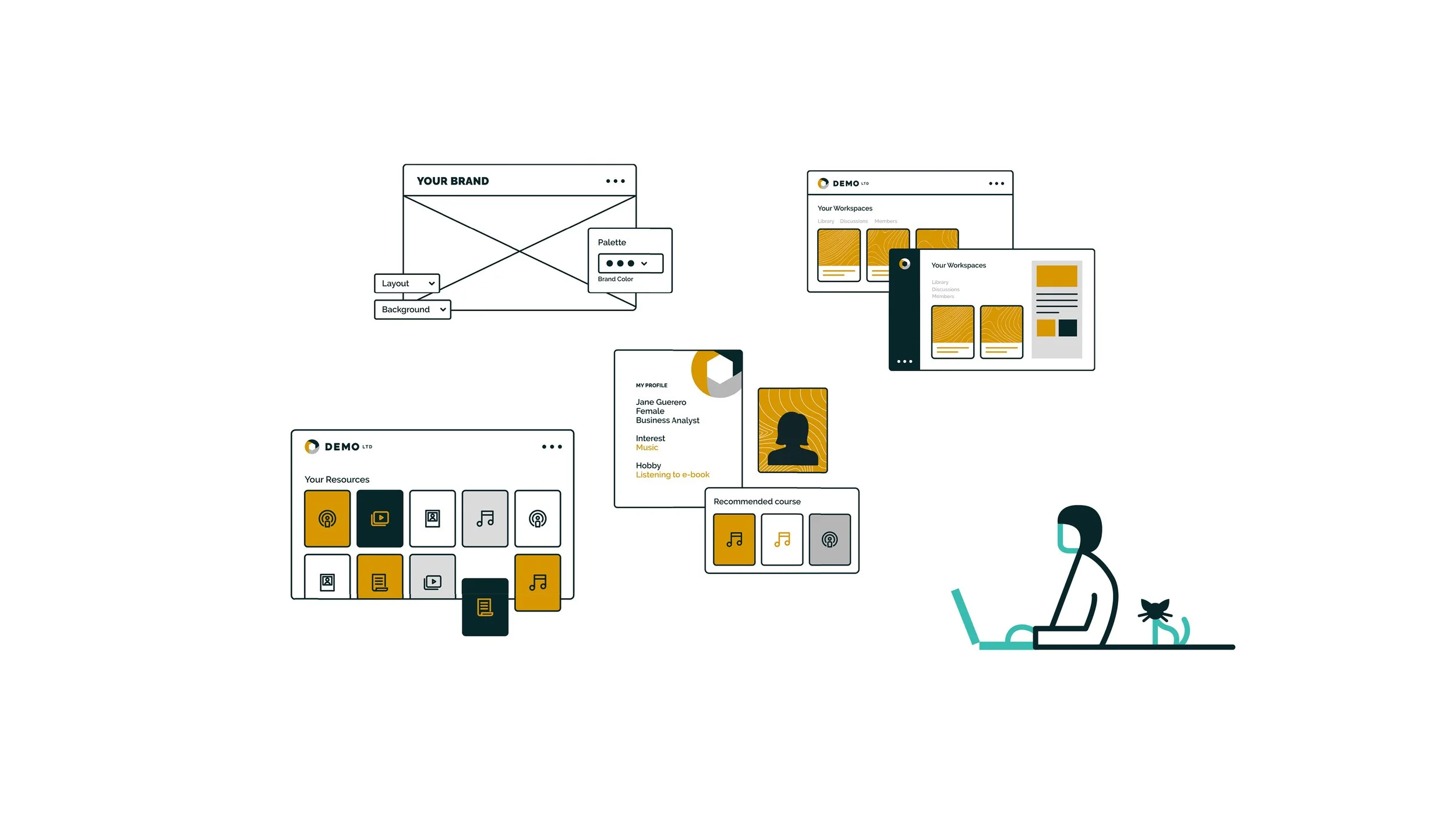 Product illustration and diagram set showcasing bespoke graphics created to explain features, processes, and product information with clarity