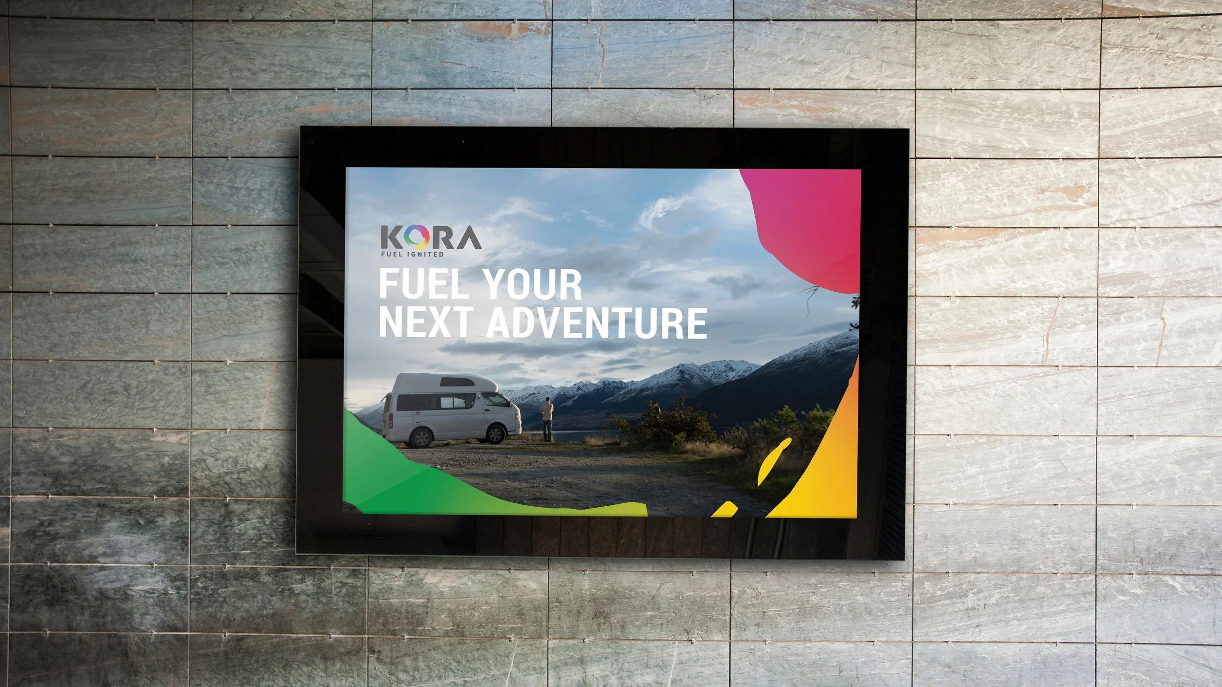 Promotional materials showcasing Kora on a billboard