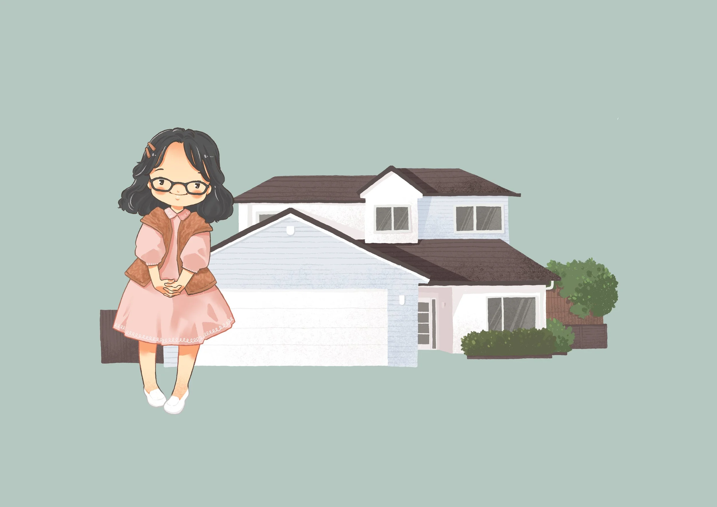 Bespoke hand-drawn illustration for a housewarming featuring the front side of the house in Aotea, Wellington, NZ