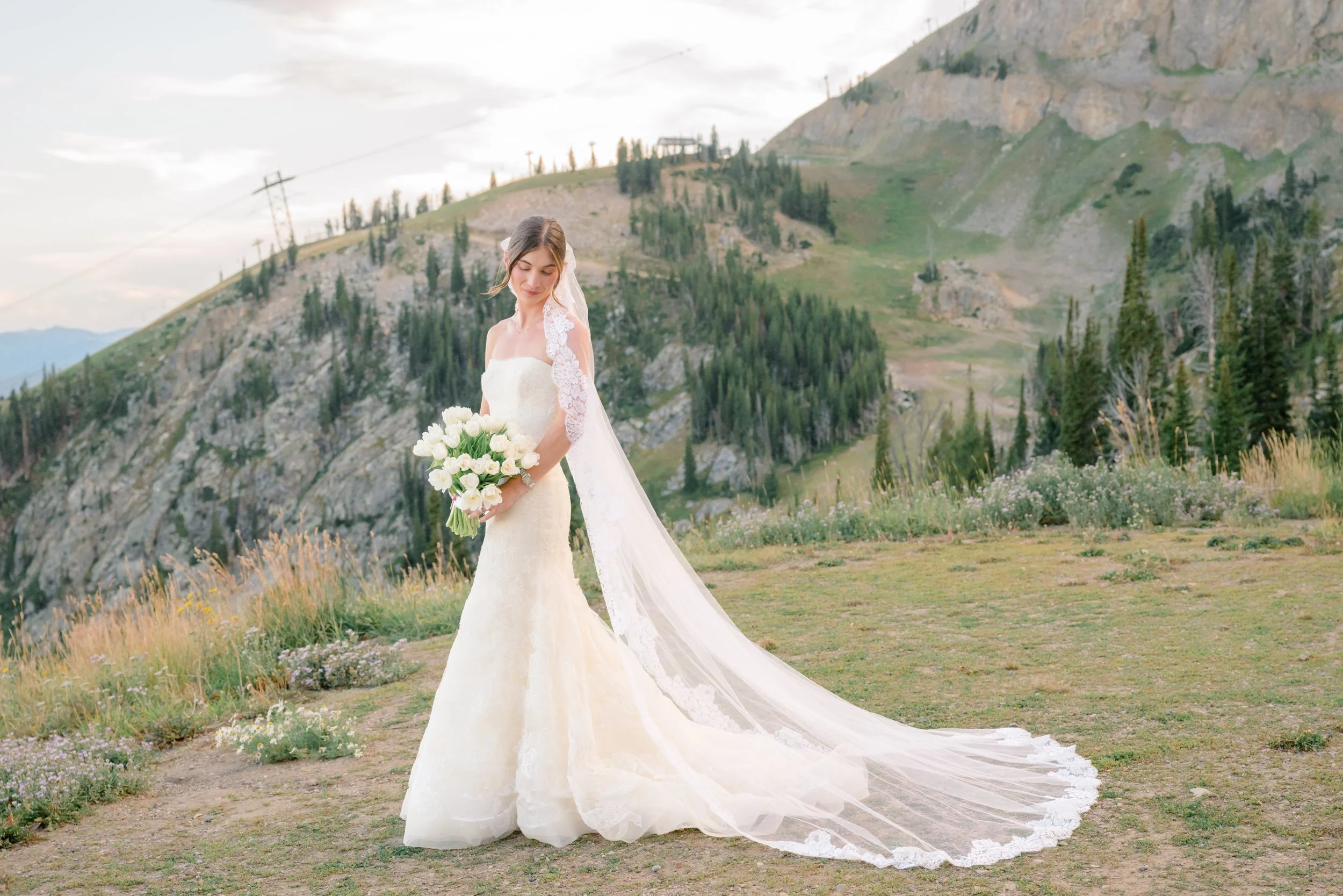 Jackson Hole wedding party photographed in alpine wildflowers