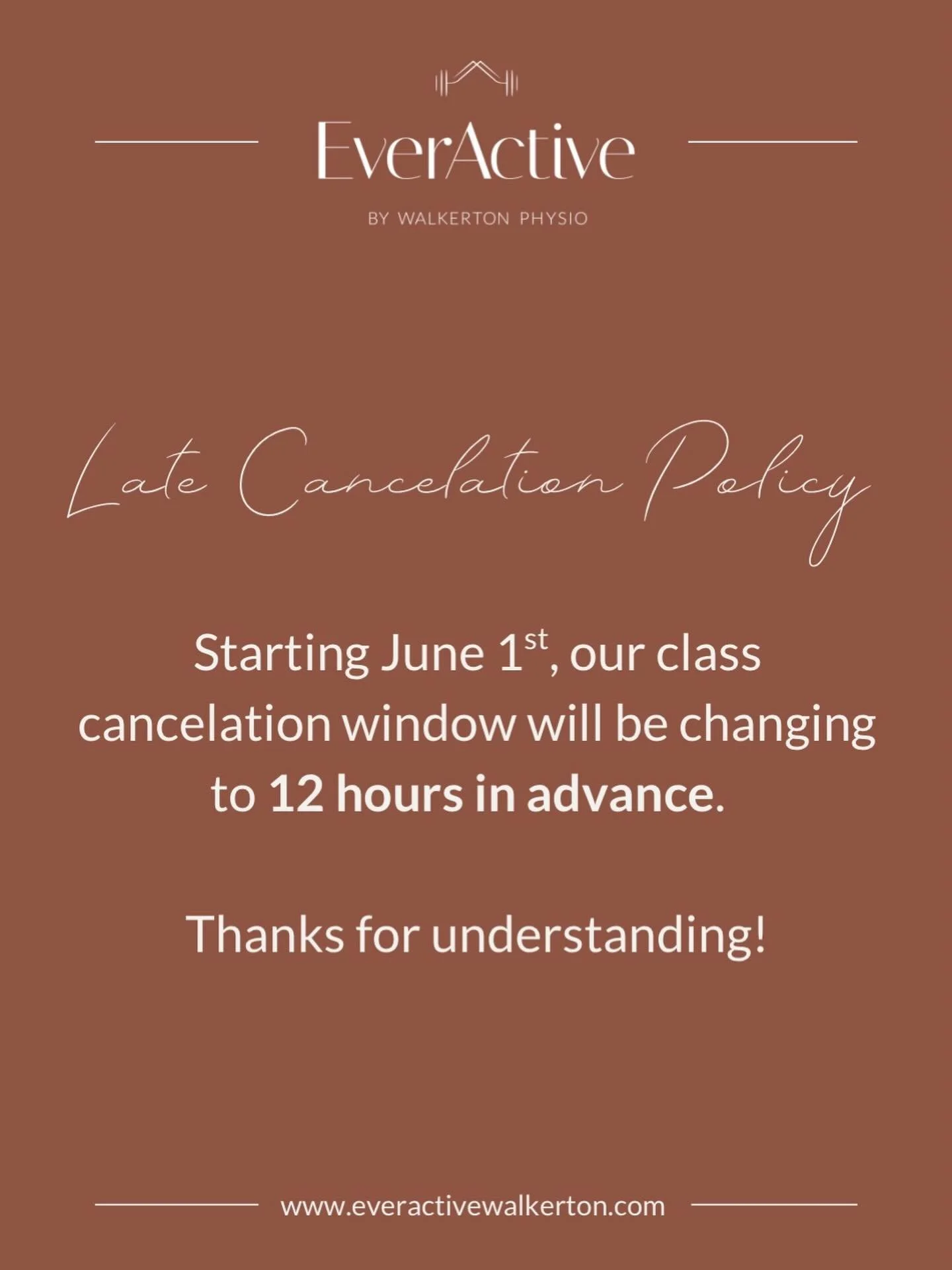 ✨ Important Update! ✨

Starting June 1, our class cancellation policy will change to a 12-hour cancellation window.

This update helps us better manage class spots and waitlists so everyone has a fair chance to attend their favourite classes. 💪

Tha