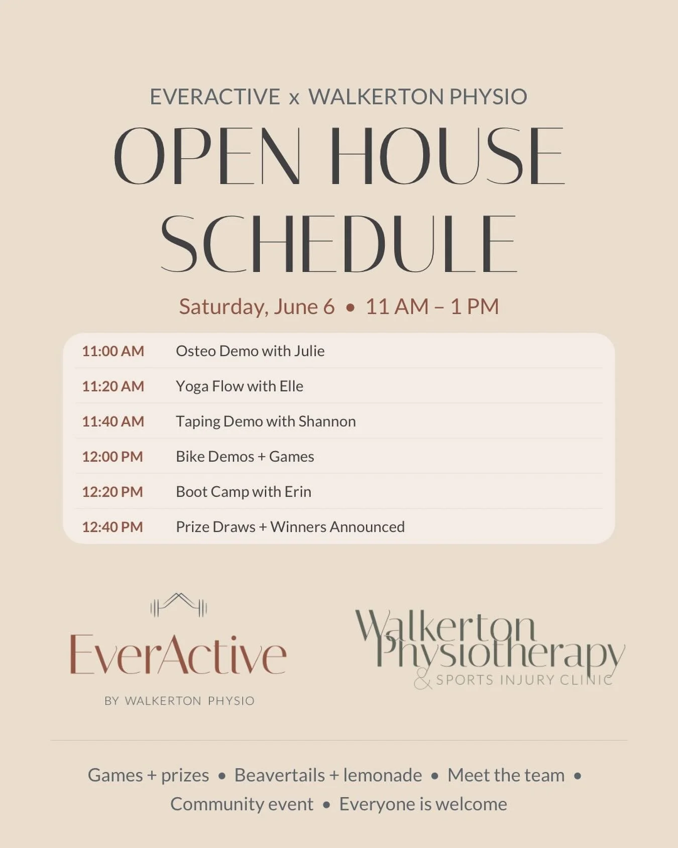 ☀️ Join us for our Open House! ☀️

We&rsquo;re so excited to welcome the community to the EverActive x Walkerton Physiotherapy Open House on Saturday, June 6 from 11 AM &ndash; 1 PM!

Come check out what we&rsquo;re all about with:
✨ Live demos from 