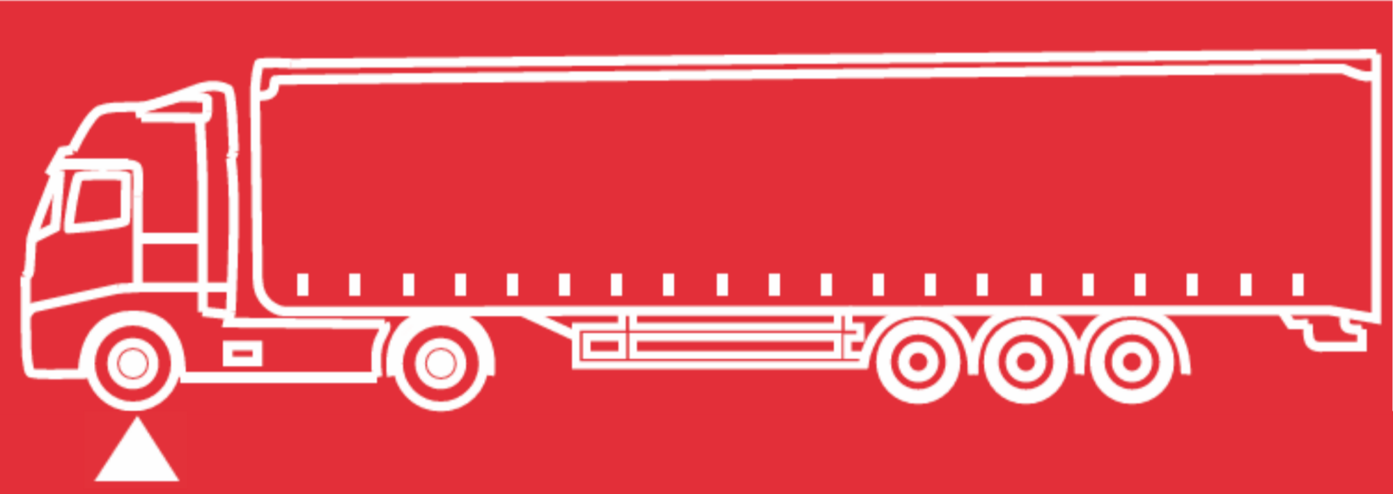 Diagram of Truck Steer Tyre positon. Line drawing of a semi-truck on a red background, with a white outline emphasizing the cab and trailer.