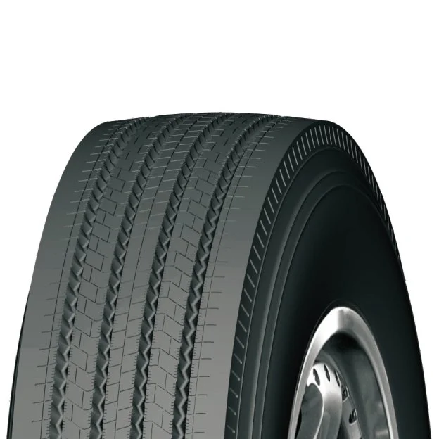 Windpower WSL60 Steer Tyre. Close-up of a black truck tire with detailed tread pattern