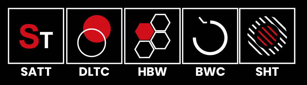 Graphic with five icons representing different design styles: SATT, DLTC, HBW, BWC, and SHT.