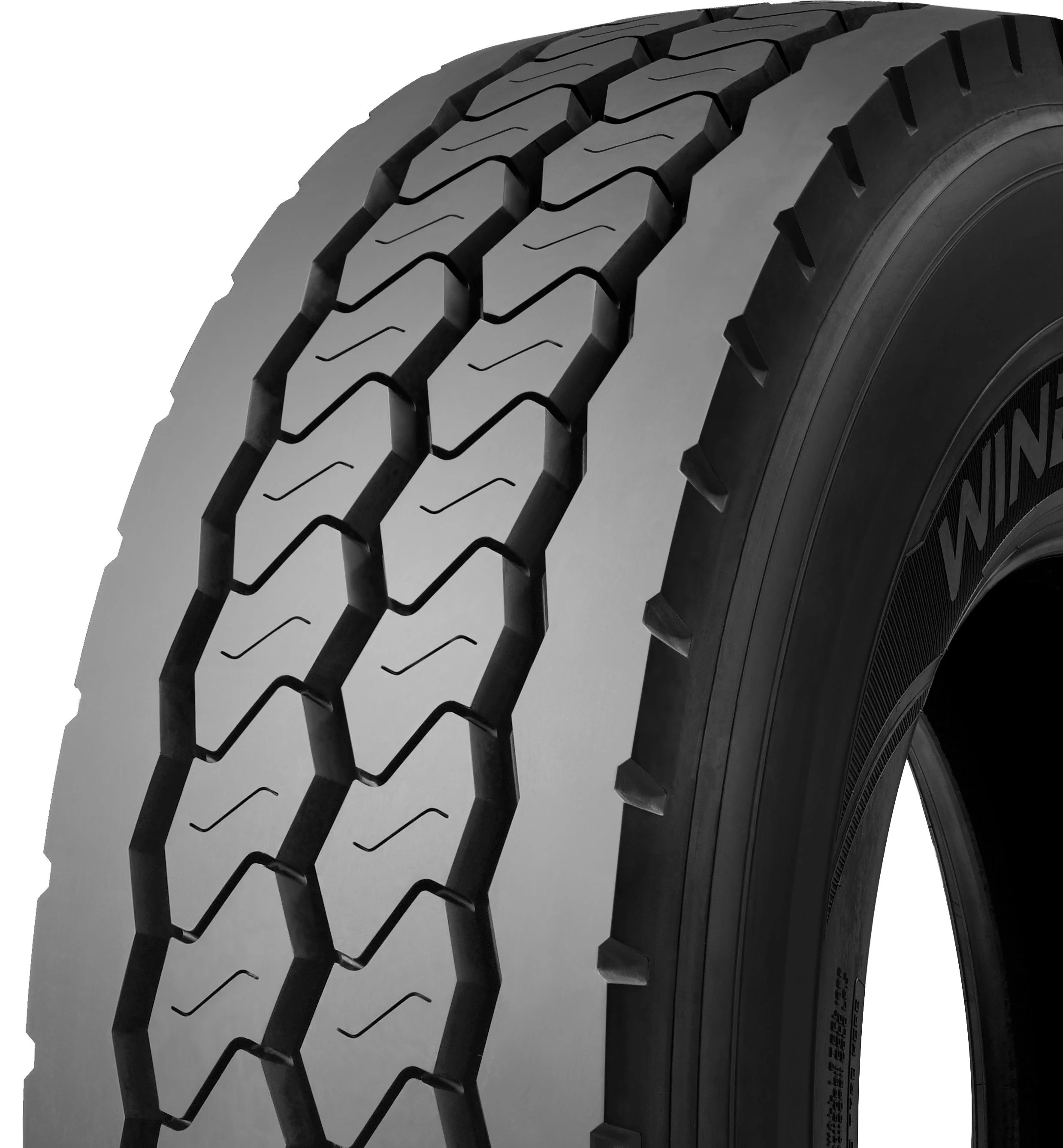 Close-up of a tire showing the tread pattern and sidewall detail.