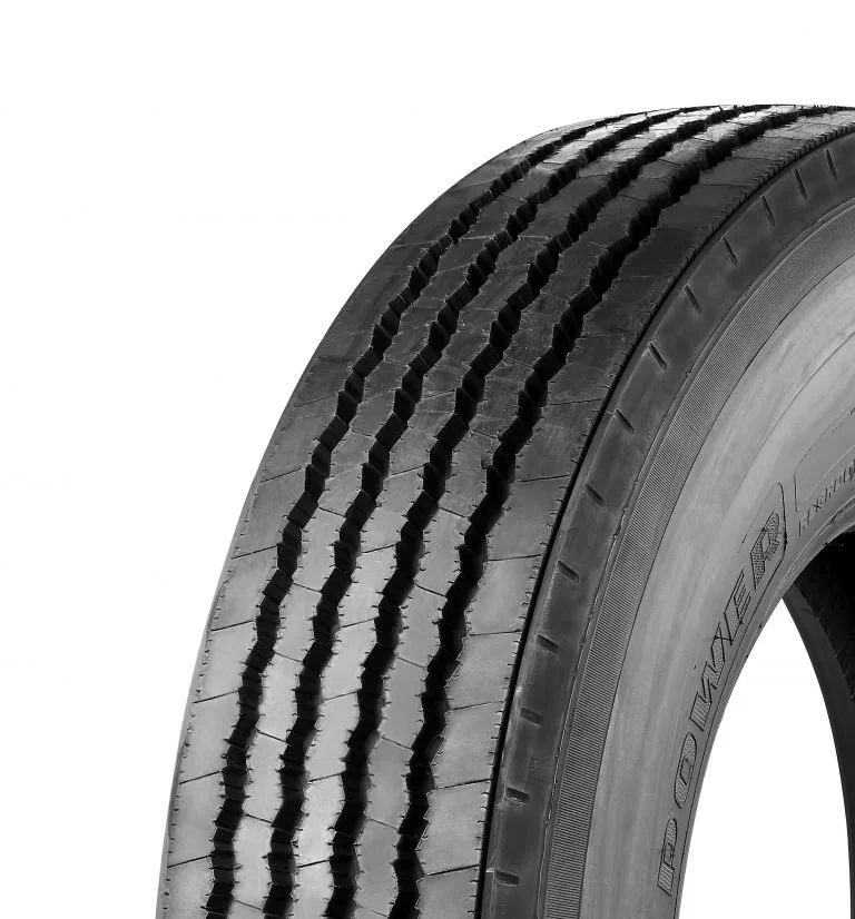 Windpower WSL67 Steer Tyre. Close-up of a black commercial truck tire showing tread pattern and sidewall.