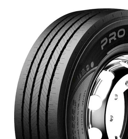 A close-up of a black tire with the word "Pro" printed on it, mounted on a silver wheel rim.