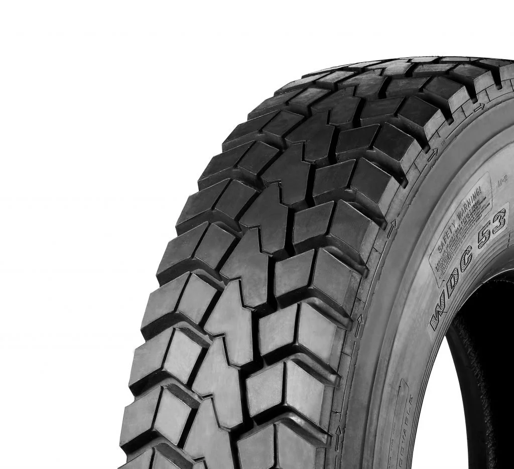 Windpower WDC53. Close-up of a black tire with rugged tread pattern.