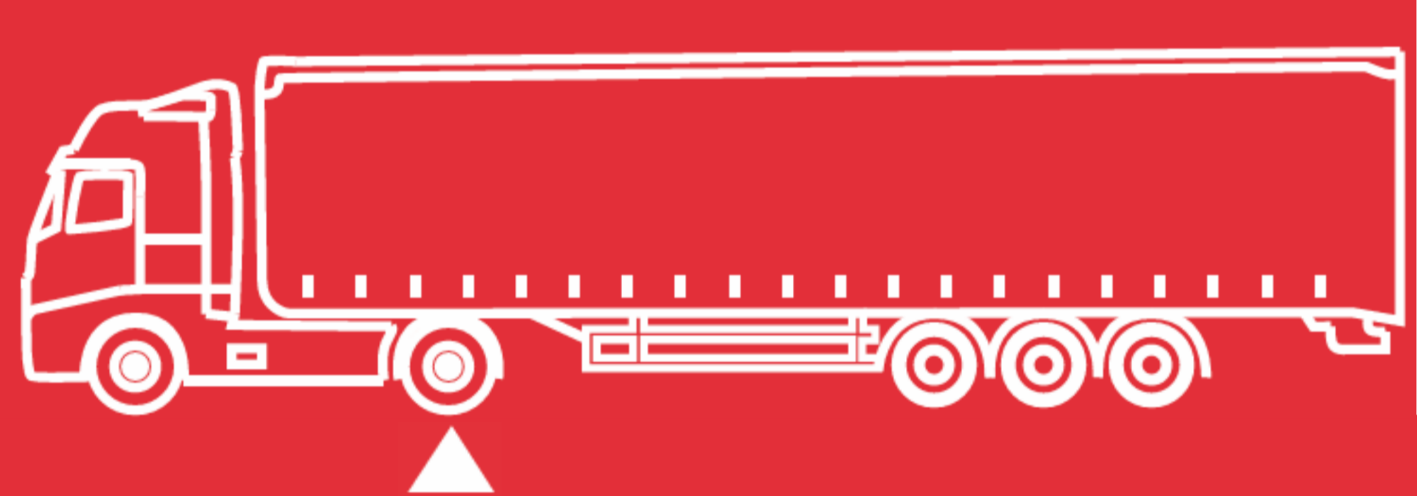 Outline of a semi-truck on a red background.