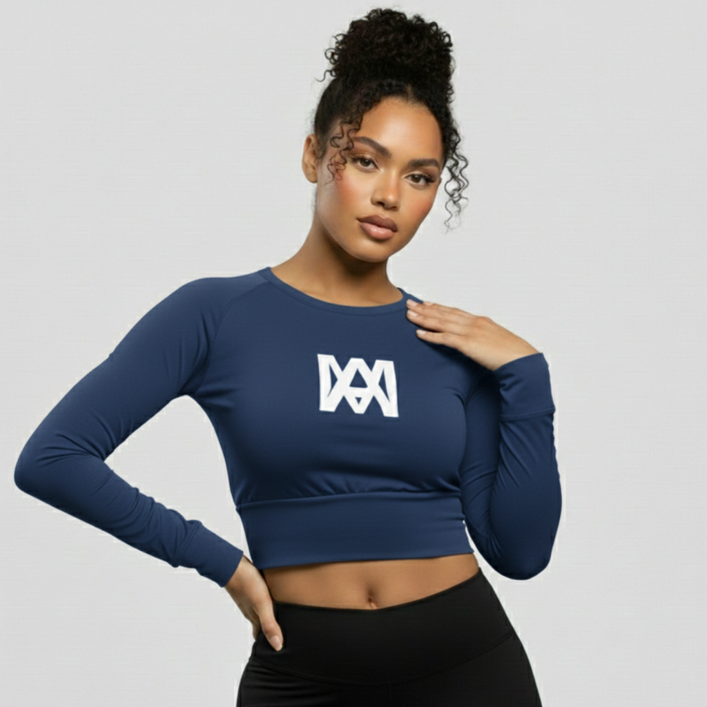 Ana Mor Long Sleeve Crop Top (Blue)