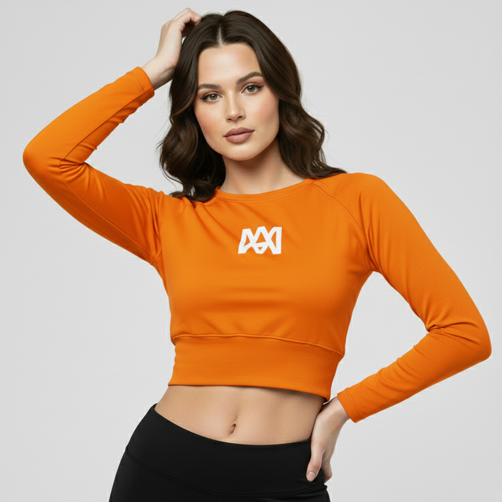 Ana Mor Long-Sleeve Crop Top (Orange)