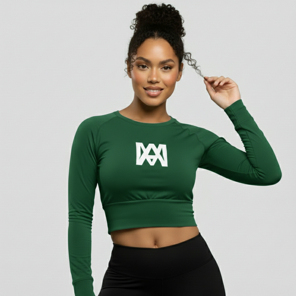 Ana Mor Long Sleeve Crop Top (Green)