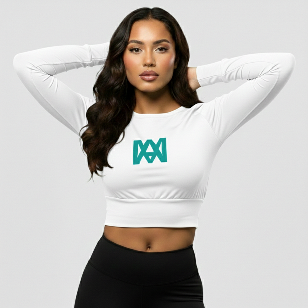 Cropped Long Sleeve with Teal Logo