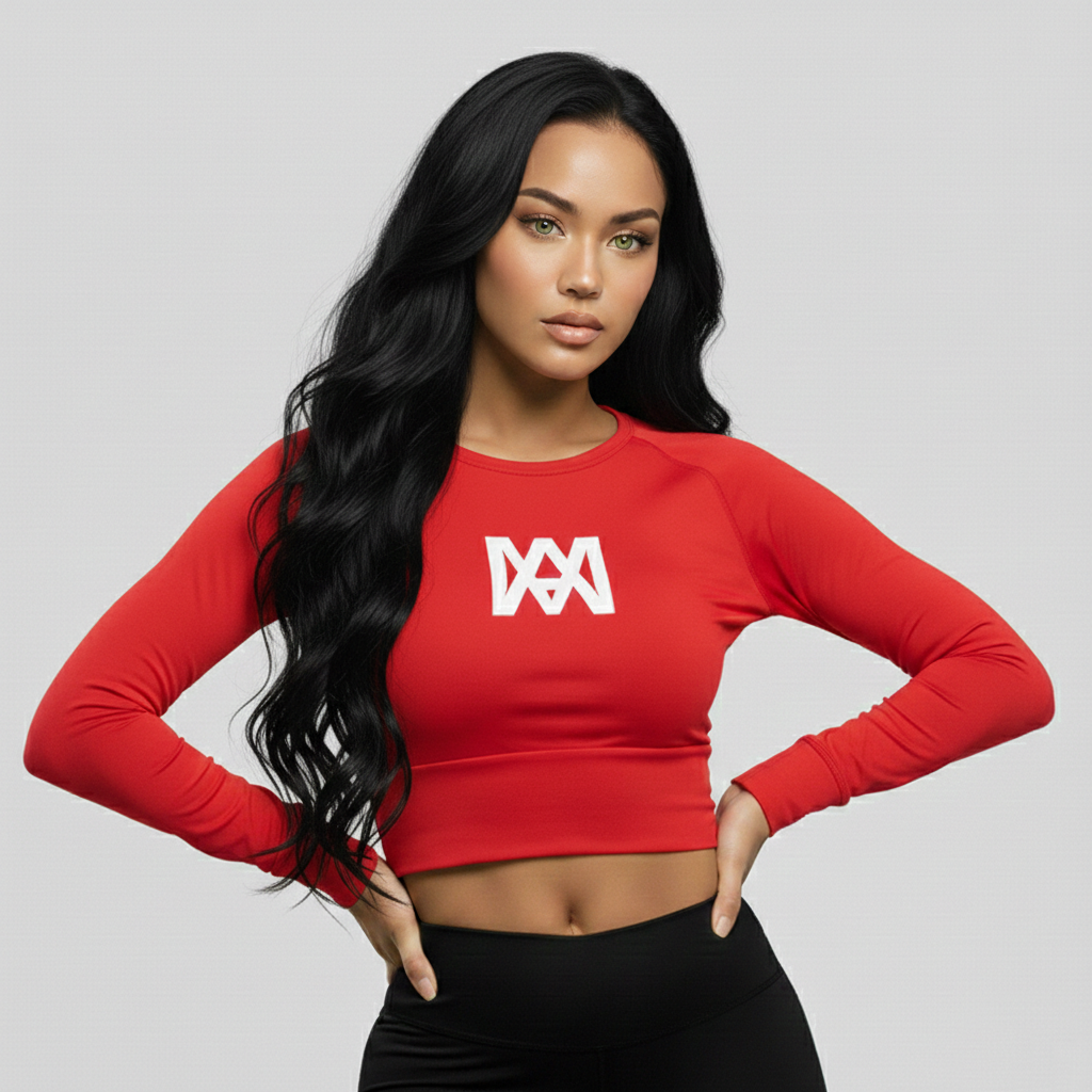 Ana Mor Long-Sleeve Crop Top (Red)