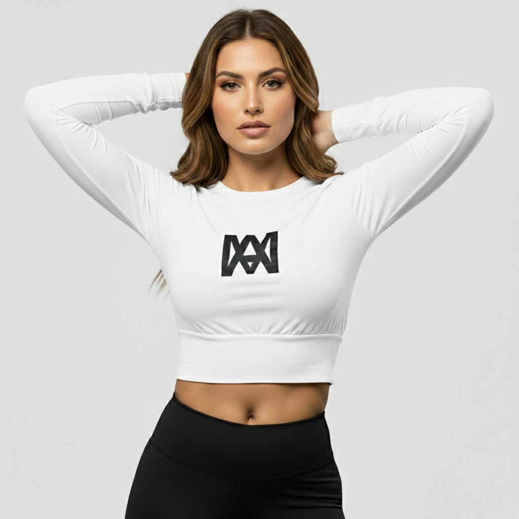 Ana Mor Long-Sleeve Crop Top (White)