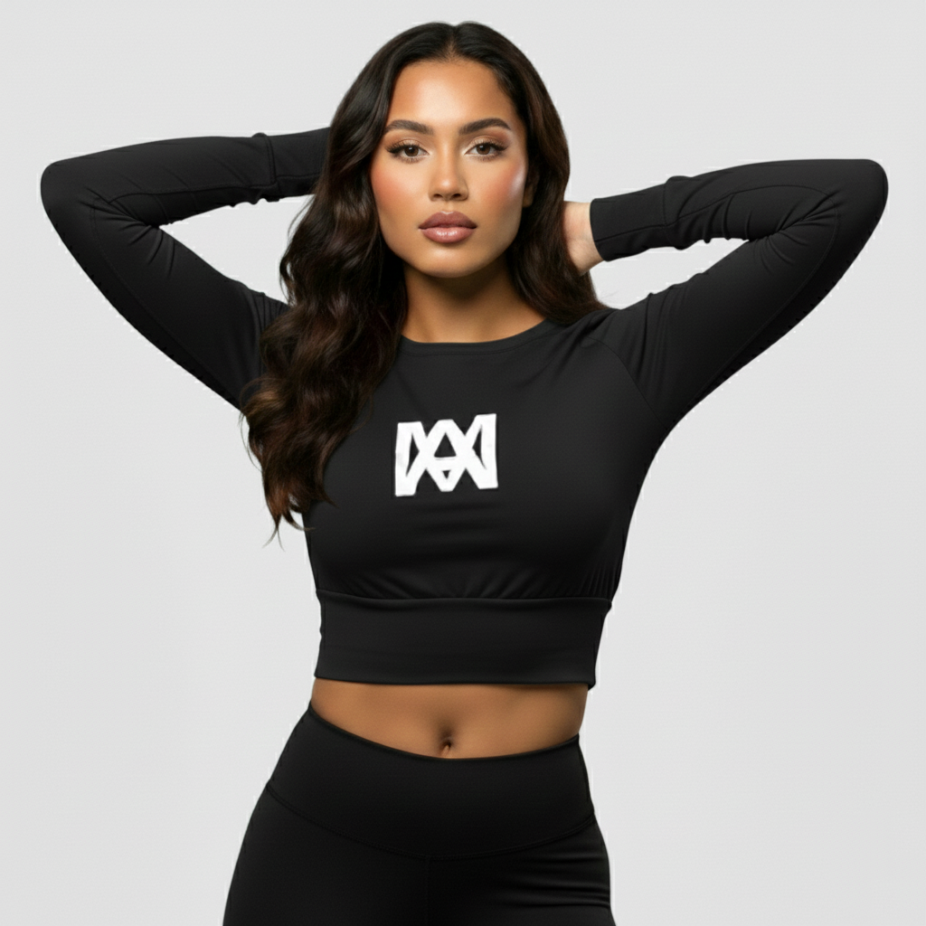 Ana Mor Long-Sleeve Crop Top (Black)