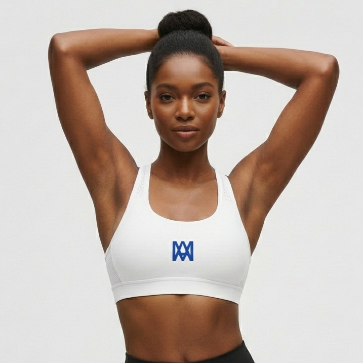 Sports Bra with Navy Blue Logo