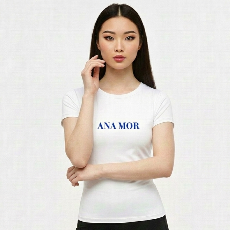 Crew Neck Shirt with Navy Blue Logo