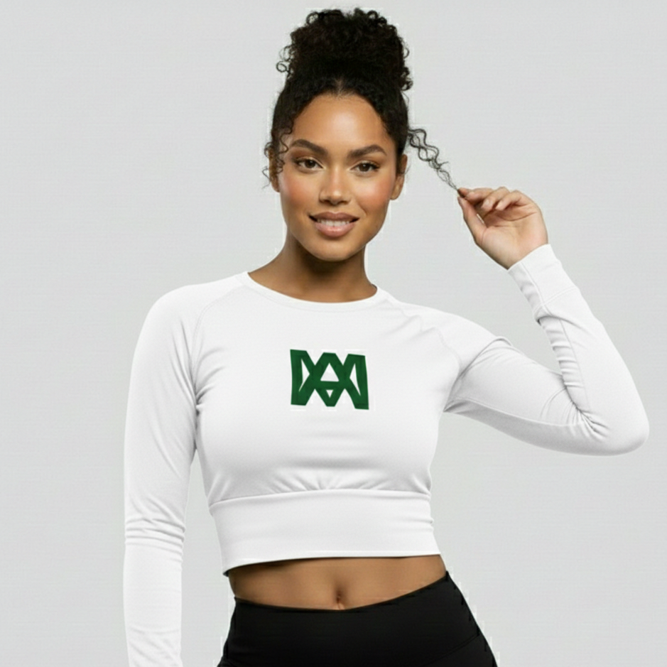 Cropped Long Sleeve with Emerald Green Logo