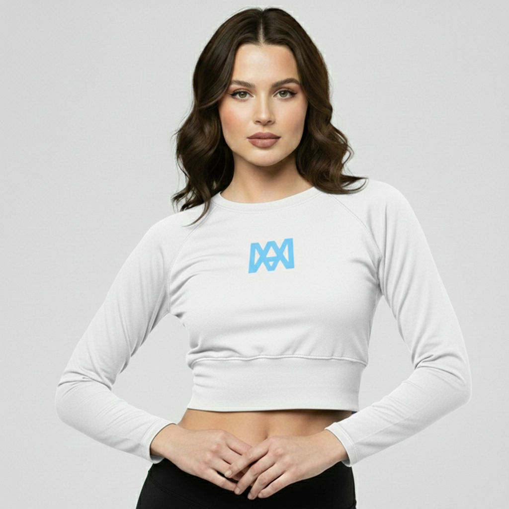 Cropped Long Sleeve with Light Blue Logo