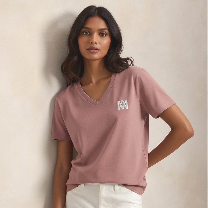 Signature V-Neck in Heather Mauve