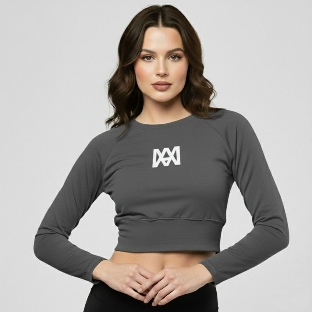 Ana Mor Long Sleeve Crop Top (Grey)