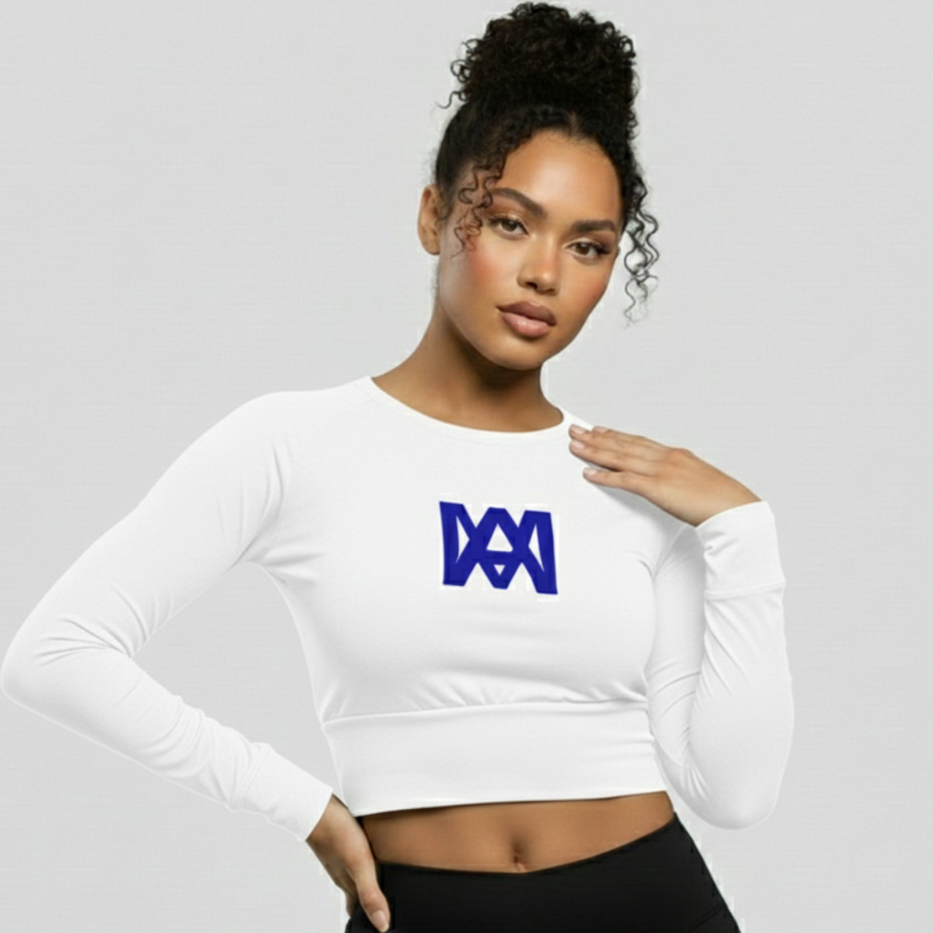 Cropped Long Sleeve with Navy Blue Logo