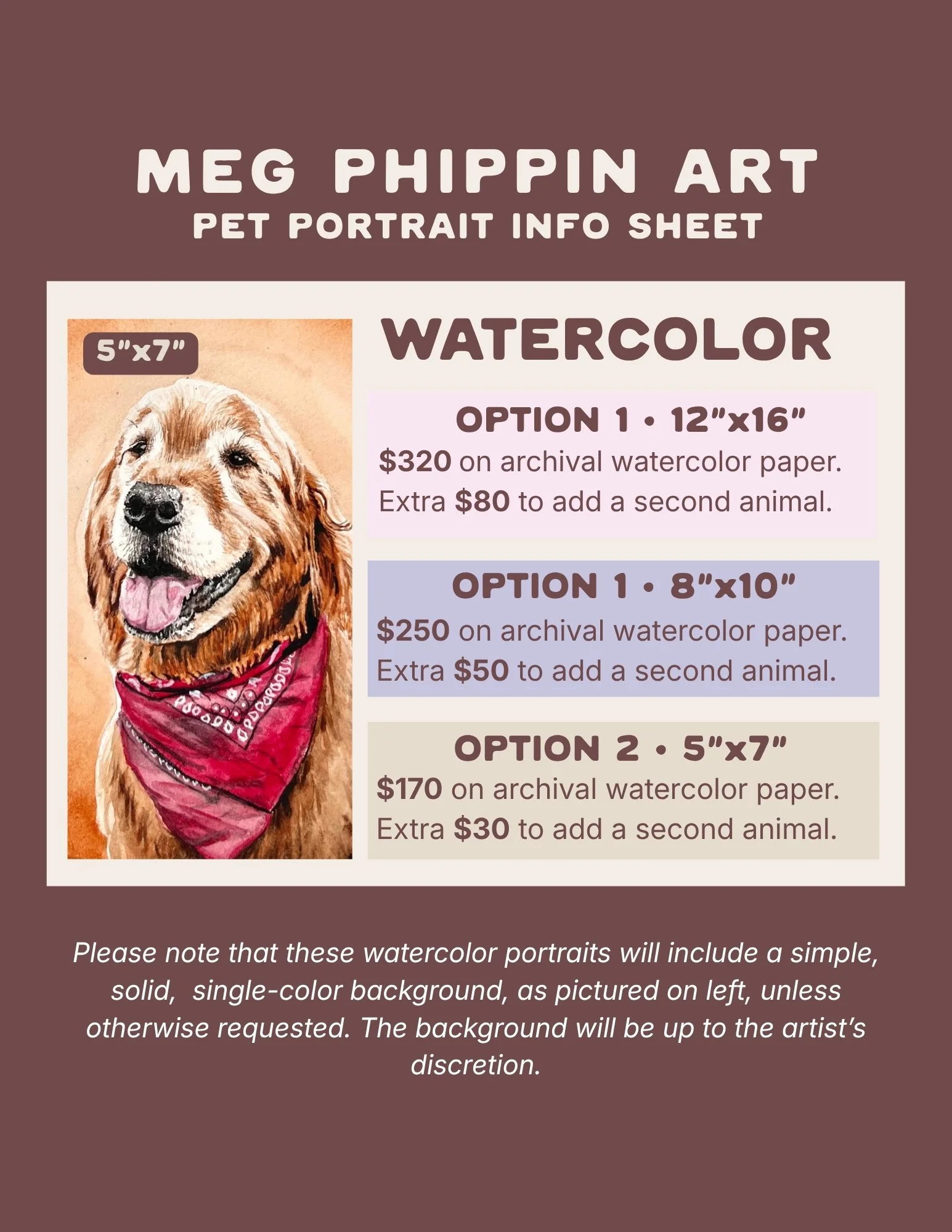 Pet Portrait Pricing Info - Watercolor
