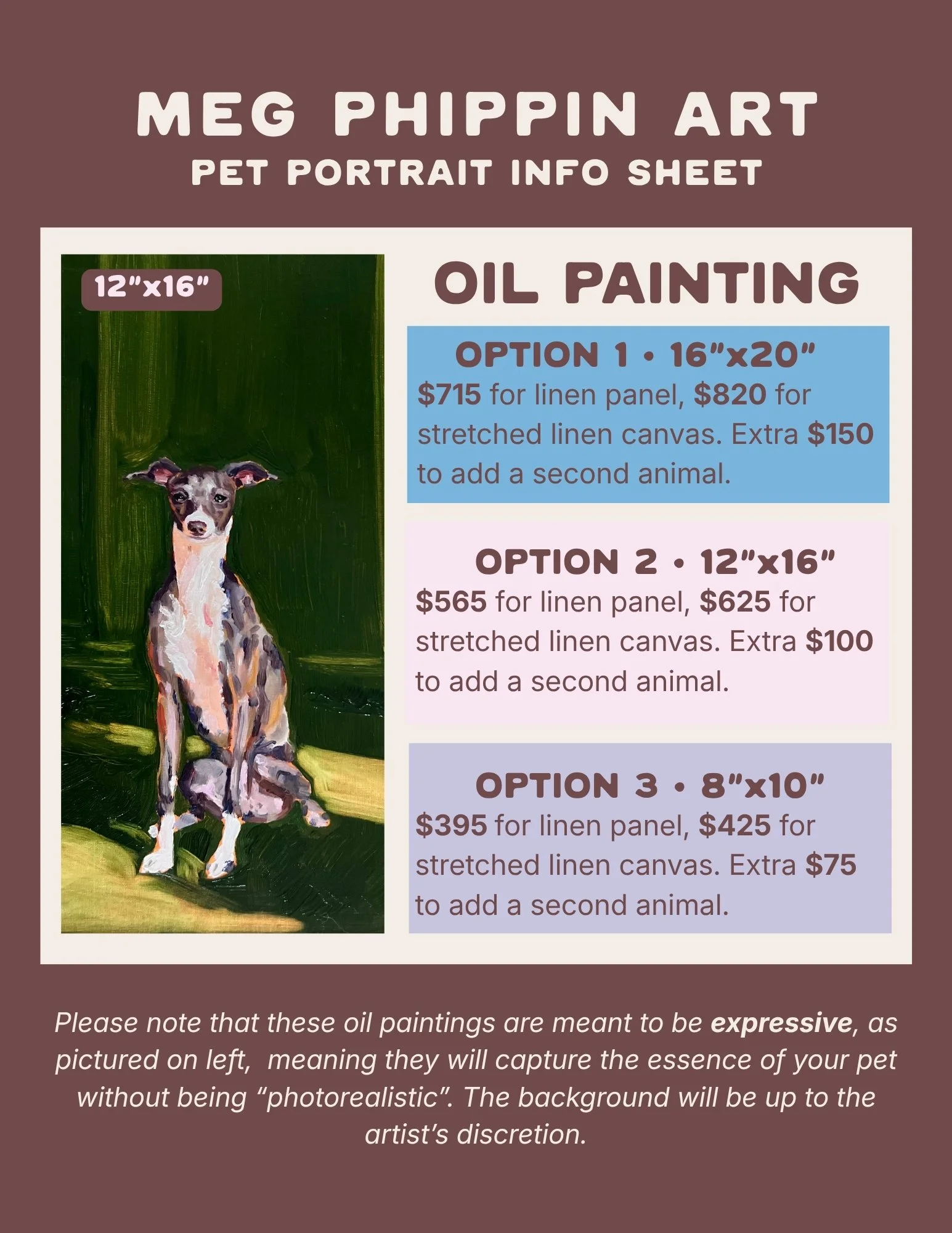Pet Portrait Pricing Info - Oils