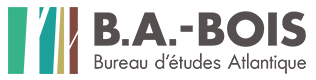 Logo du B.A. Bois, bureau d'études Atlantique avec des bandes colorées verticales.