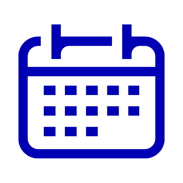 Blue calendar icon on a black background.