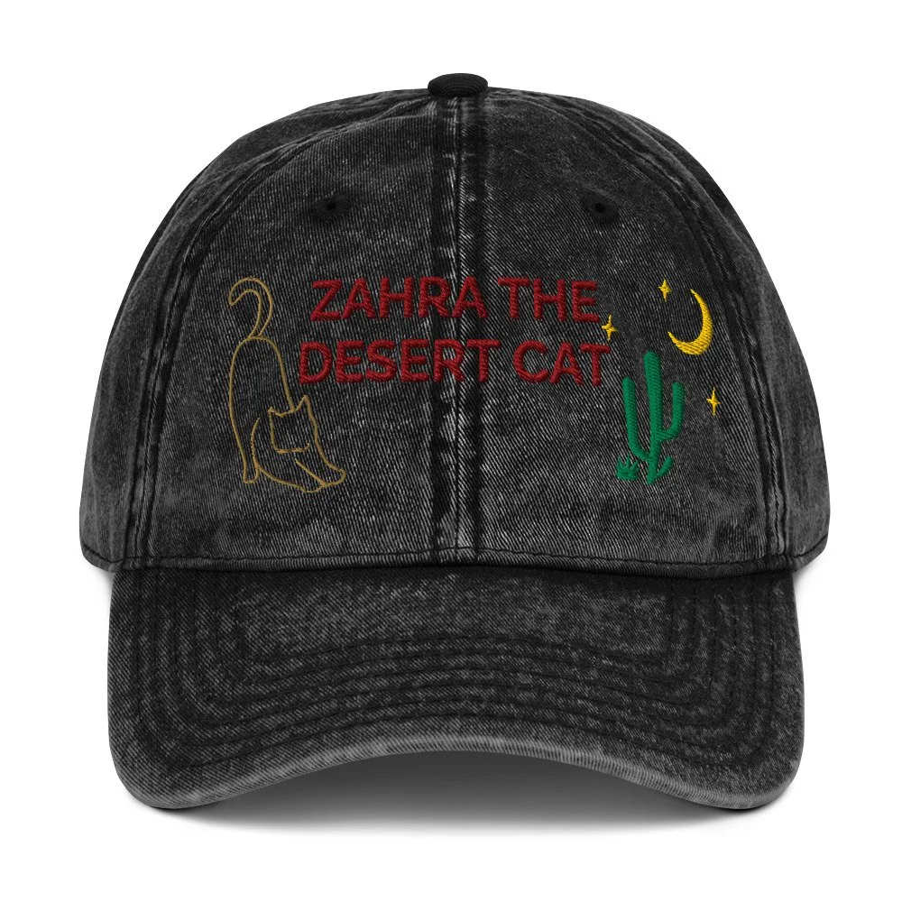 Embroidered Desert Cat Vintage Cotton Twill Cap