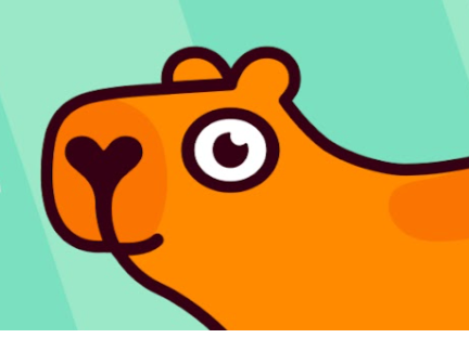 A cartoon illustration of a tiger's head with orange fur, a black nose, and a large, expressive eye.