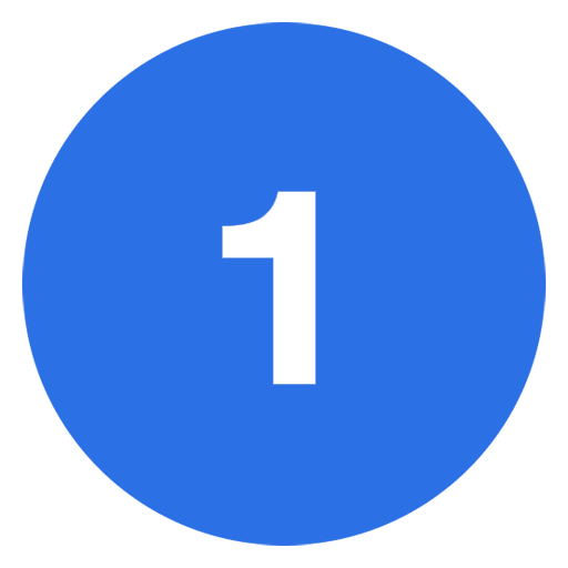 Blue circular sign with a white number one in the center
