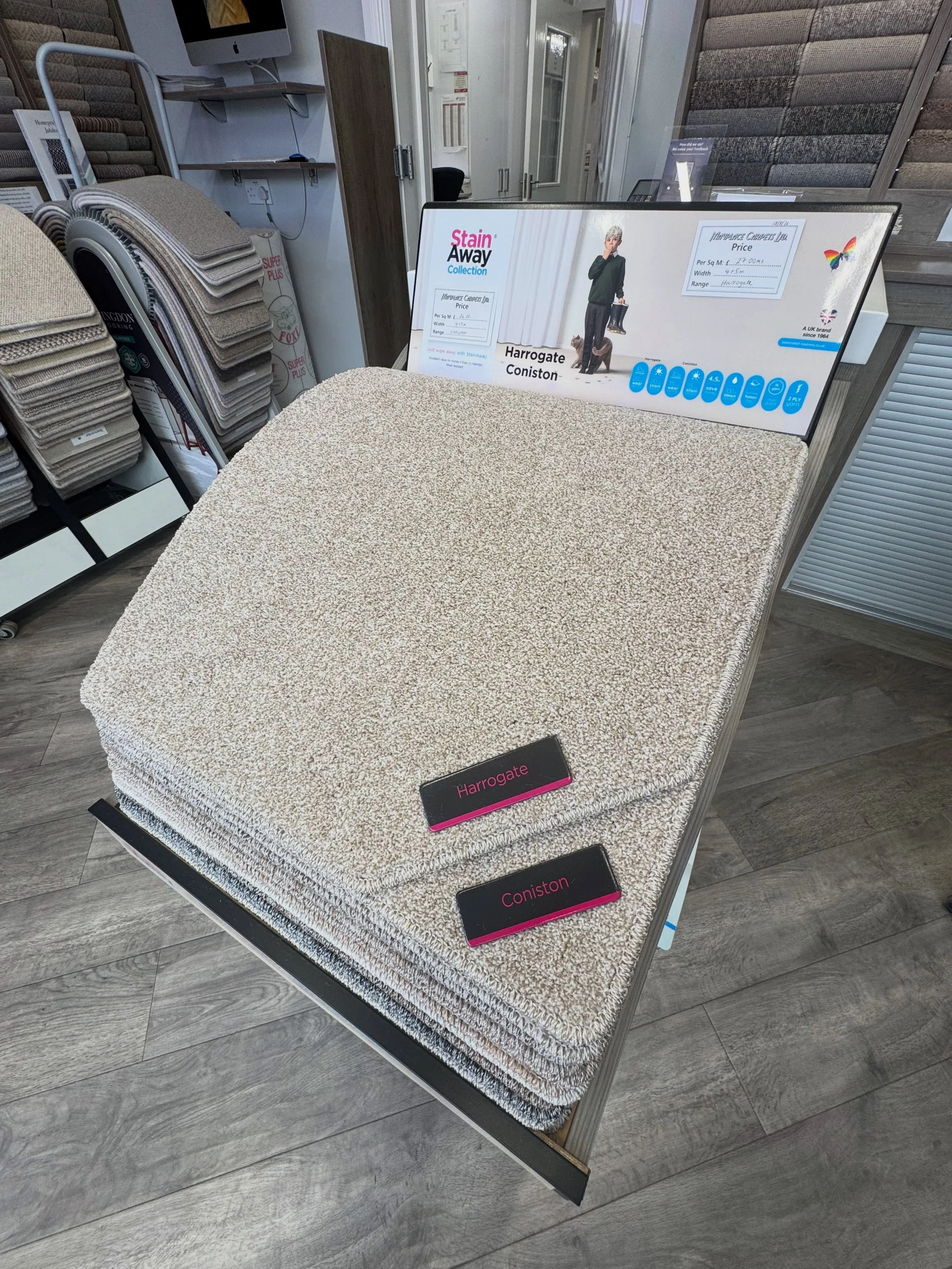 Another day, another brand-new product! 😍

Say hello to Harrogate &amp; Coniston from Associated Weavers&rsquo; Stain Away Collection &mdash; two fantastic all-round carpets that are perfect for busy homes.

✨ 2-ply yarn 
✨ Bleach cleanable
✨ Stain 
