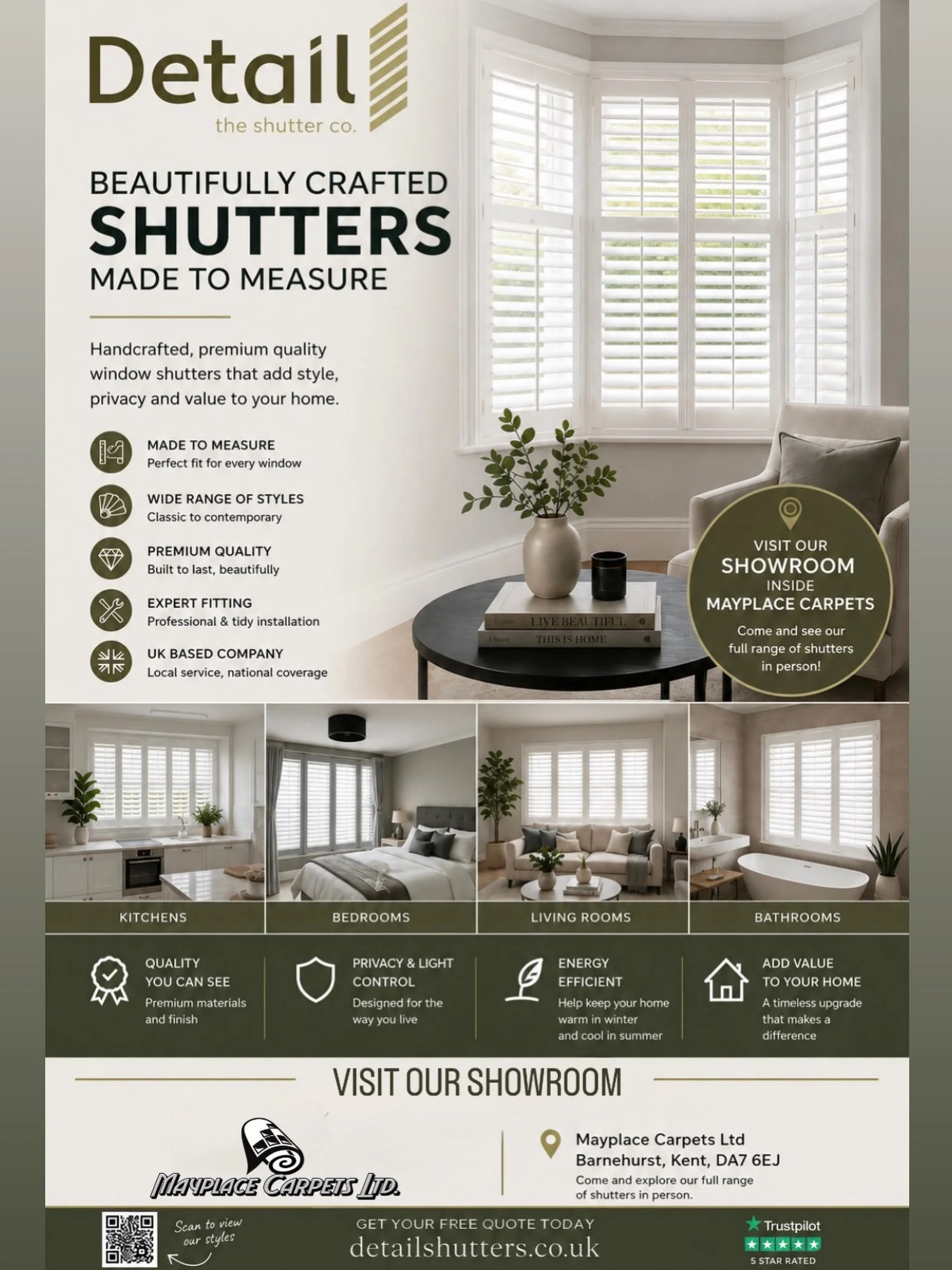 Don&rsquo;t forget, we now do shutters!  Mayplace Carpets, your one stop shop for floors, shutters, awnings and blinds #Flooring #Shutters