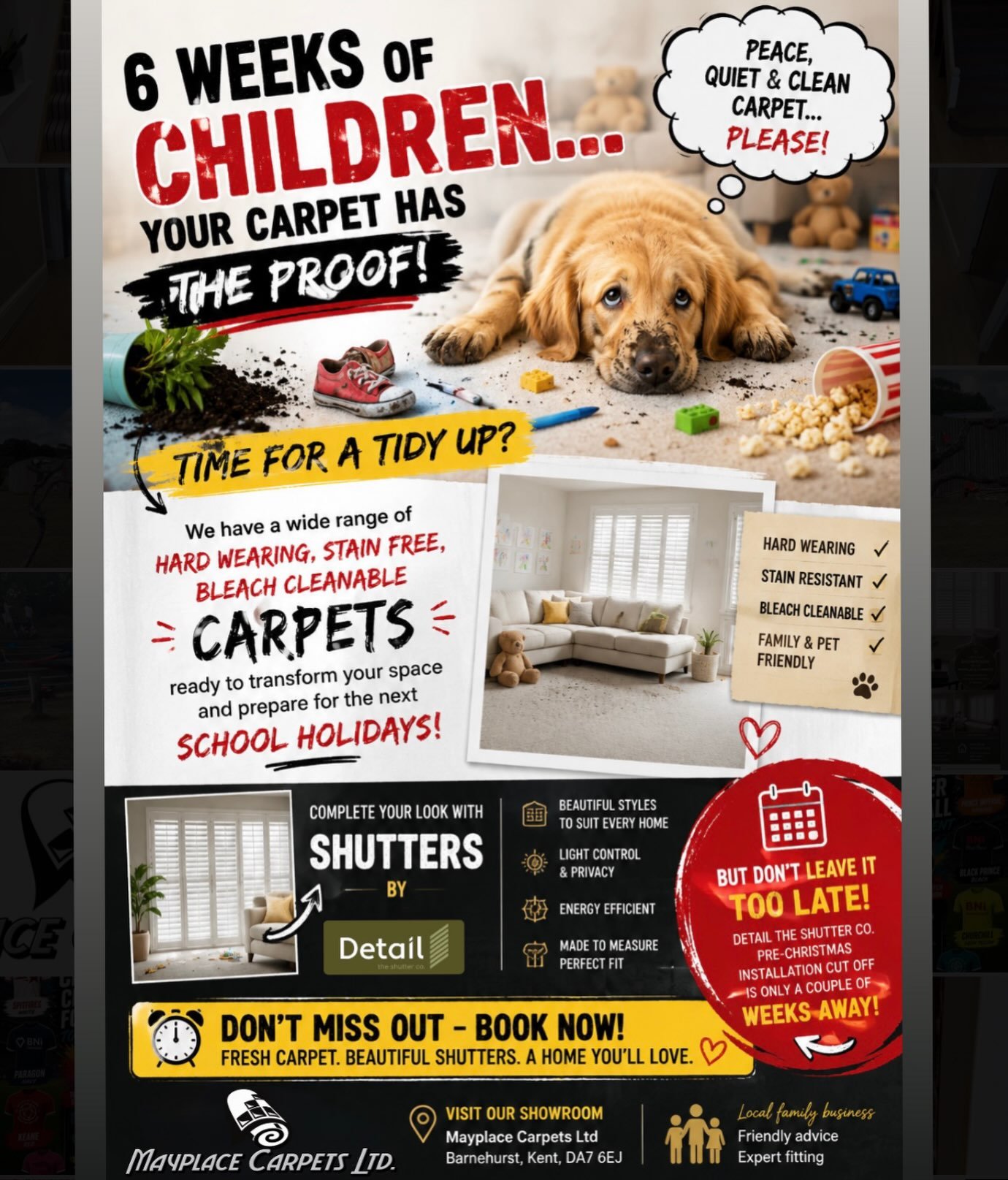 🏡 6 WEEKS OF SCHOOL HOLIDAYS&hellip; AND YOUR CARPET HAS THE PROOF! 

Looking around the house thinking &ldquo;right&hellip; it&rsquo;s definitely time for a tidy up&rdquo;?

After weeks of muddy shoes, snacks, spills and children running around, yo