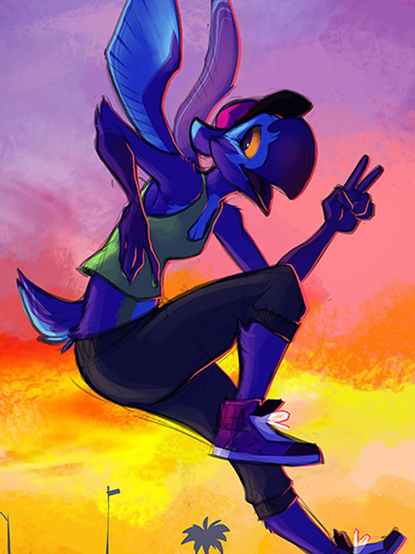 Merystic with a Cali vibe, hat, and brightly colored clothing