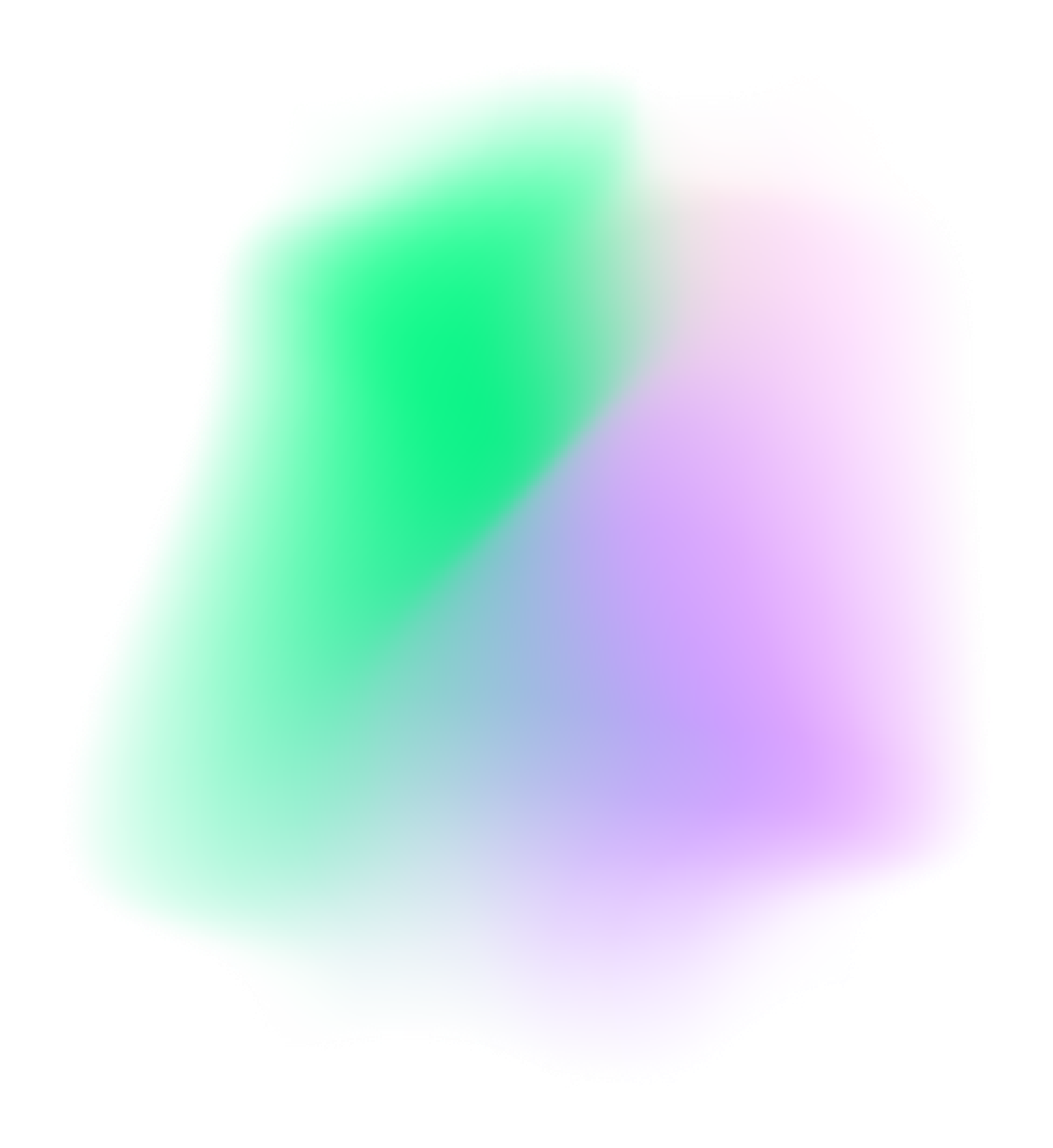 A colorful abstract gradient with shades of green, purple, and white, and a small blue square in the bottom right corner.