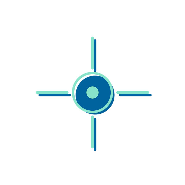 A blue and cyan laser sight reticle focused on a target.