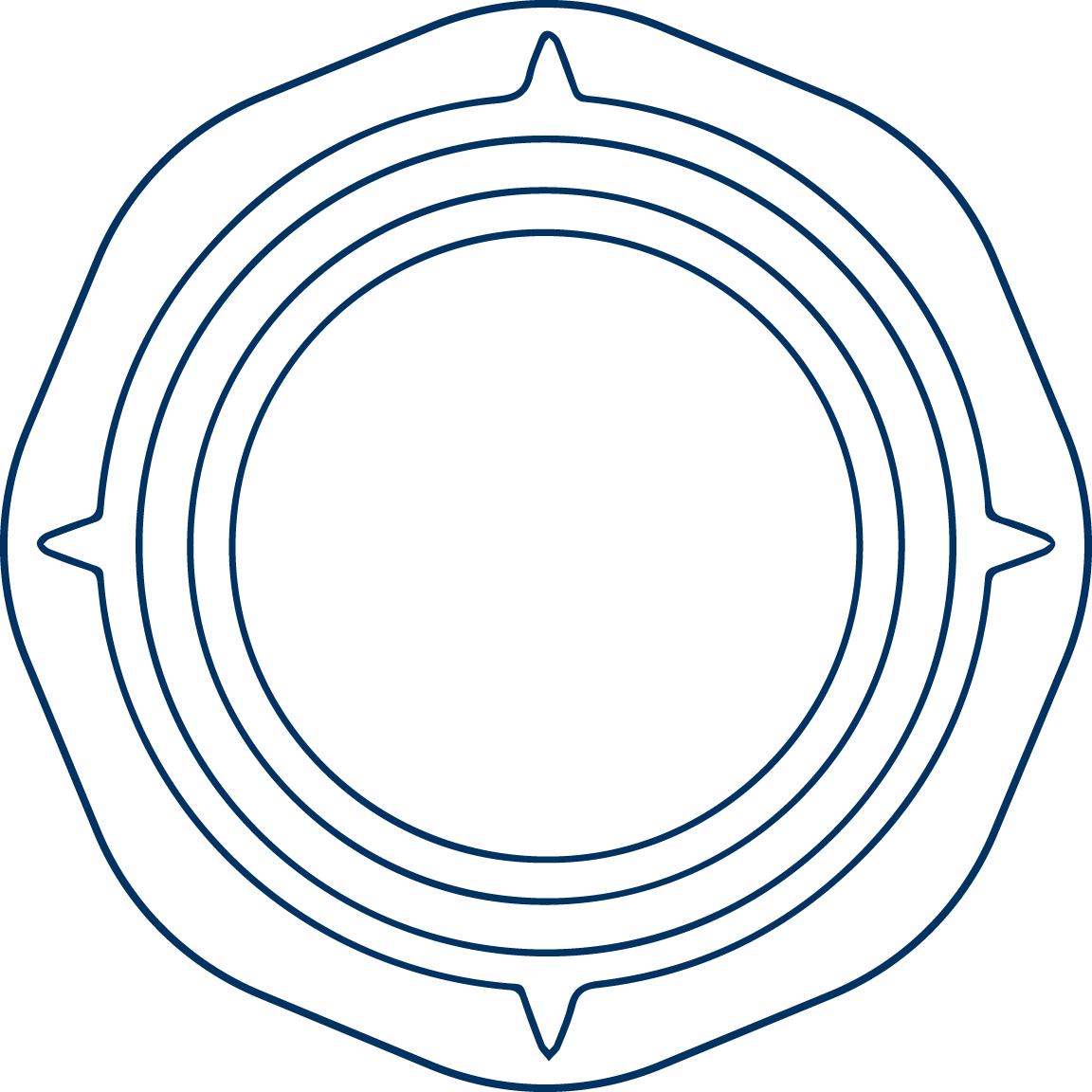 Blue topographic map with contour lines forming concentric circles and directional arrows outside the circles.