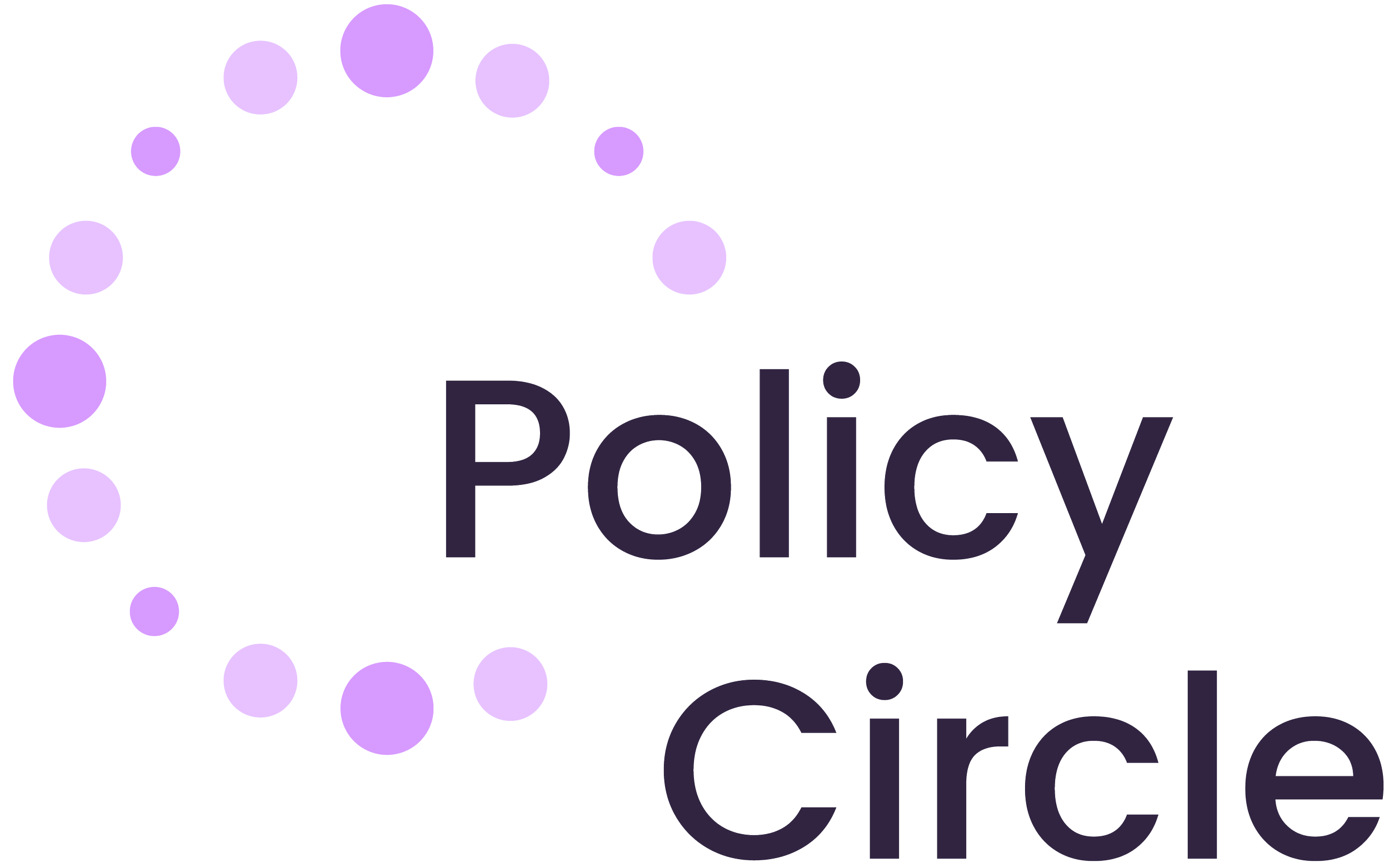 Text reading 'Policy Circle' with a circular pattern of purple dots around it.