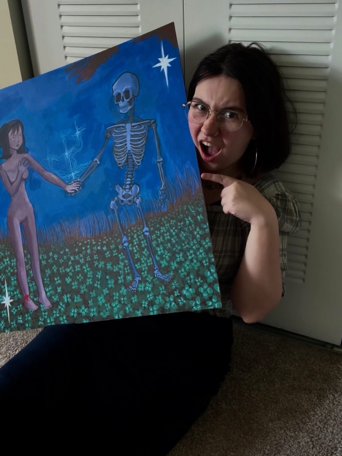 &ldquo;I&rsquo;ll change with you&rdquo;, 24 in. x 24 in., acrylic on wood, 2026

Nobody knows this is just me n my bf 

#art #painting #surrealism #dmvartist #skeleton