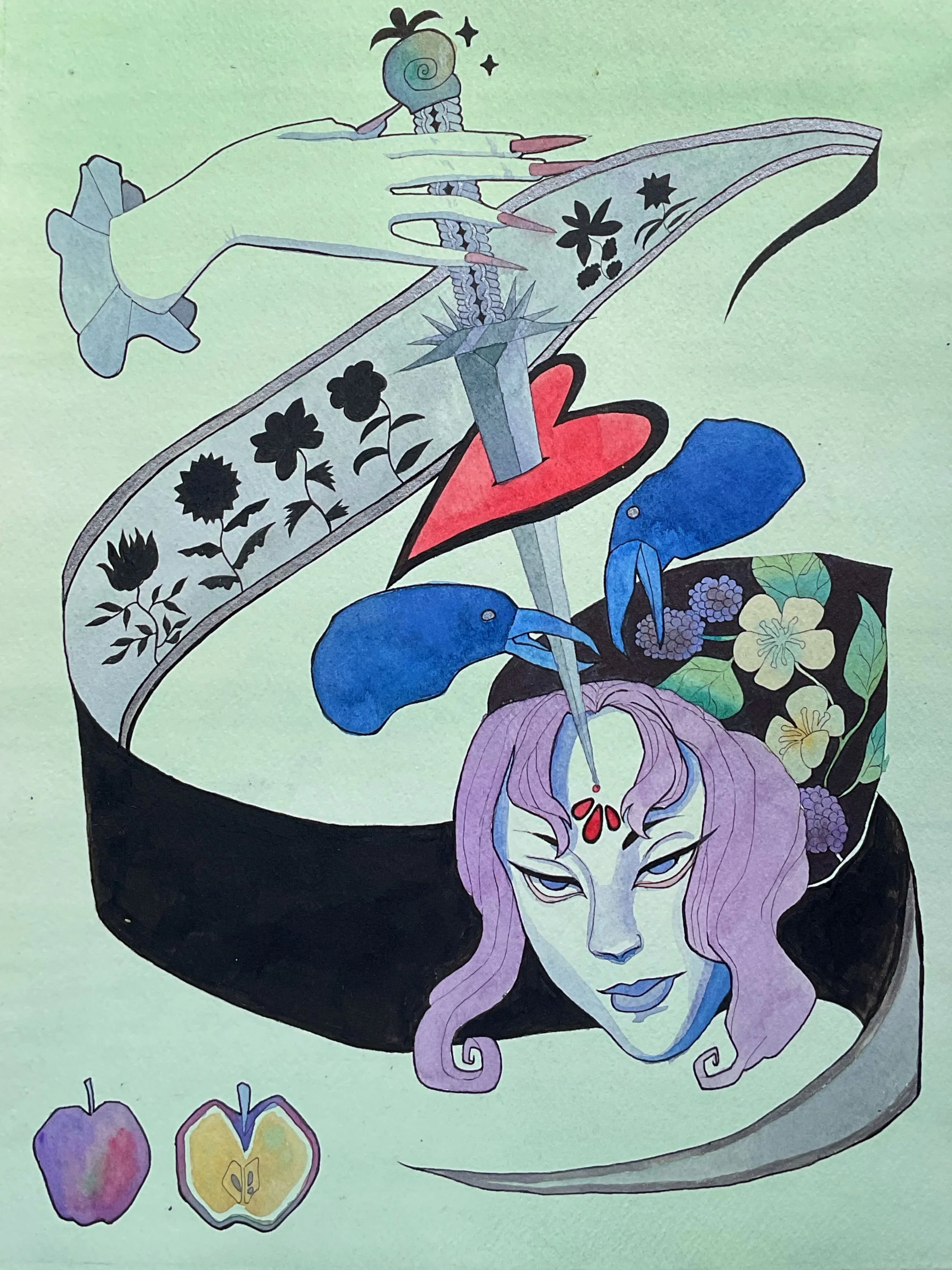 There was no Meaning, 2025, Watercolor, pen, and gouache on paper, 14 in. x 11 in.