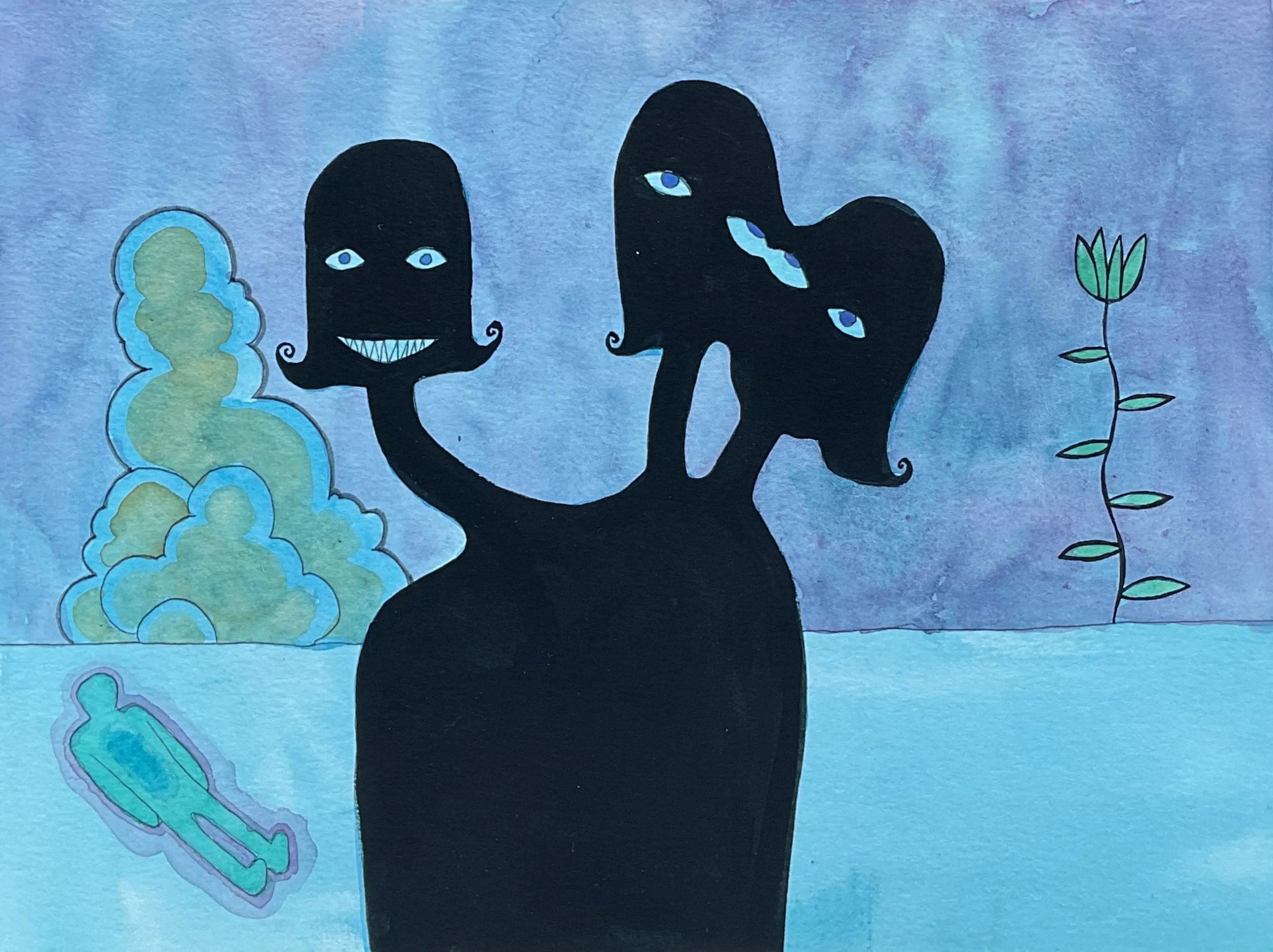 Puzzling, 2025, Colored pencil, watercolor, and gouache on paper, 7.5 in. x 10 in.