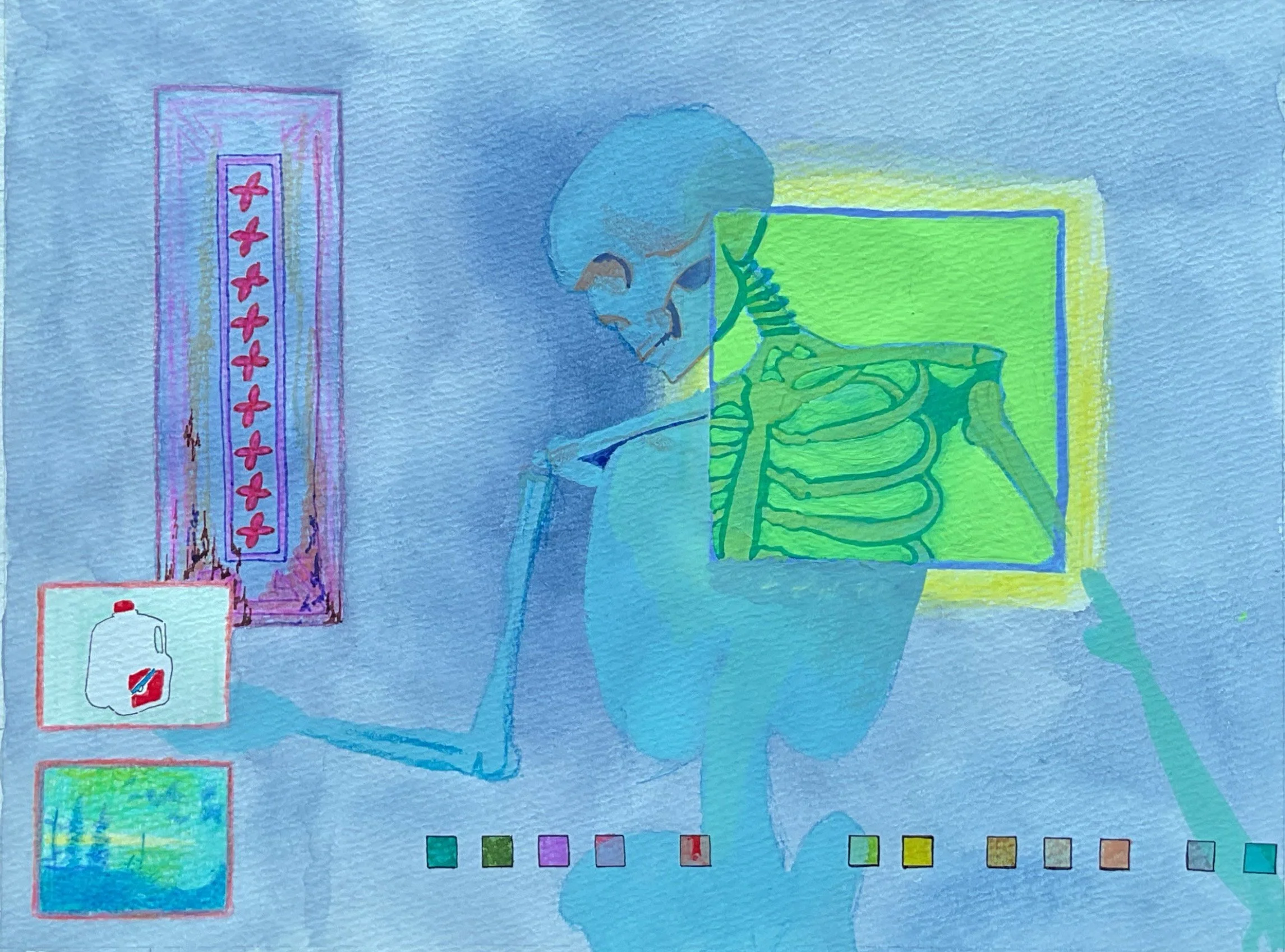 Pantone Skin, 2025, Watercolor, gouache, pen, marker, and colored pencil on paper, 7.5 in. x 10 in. 