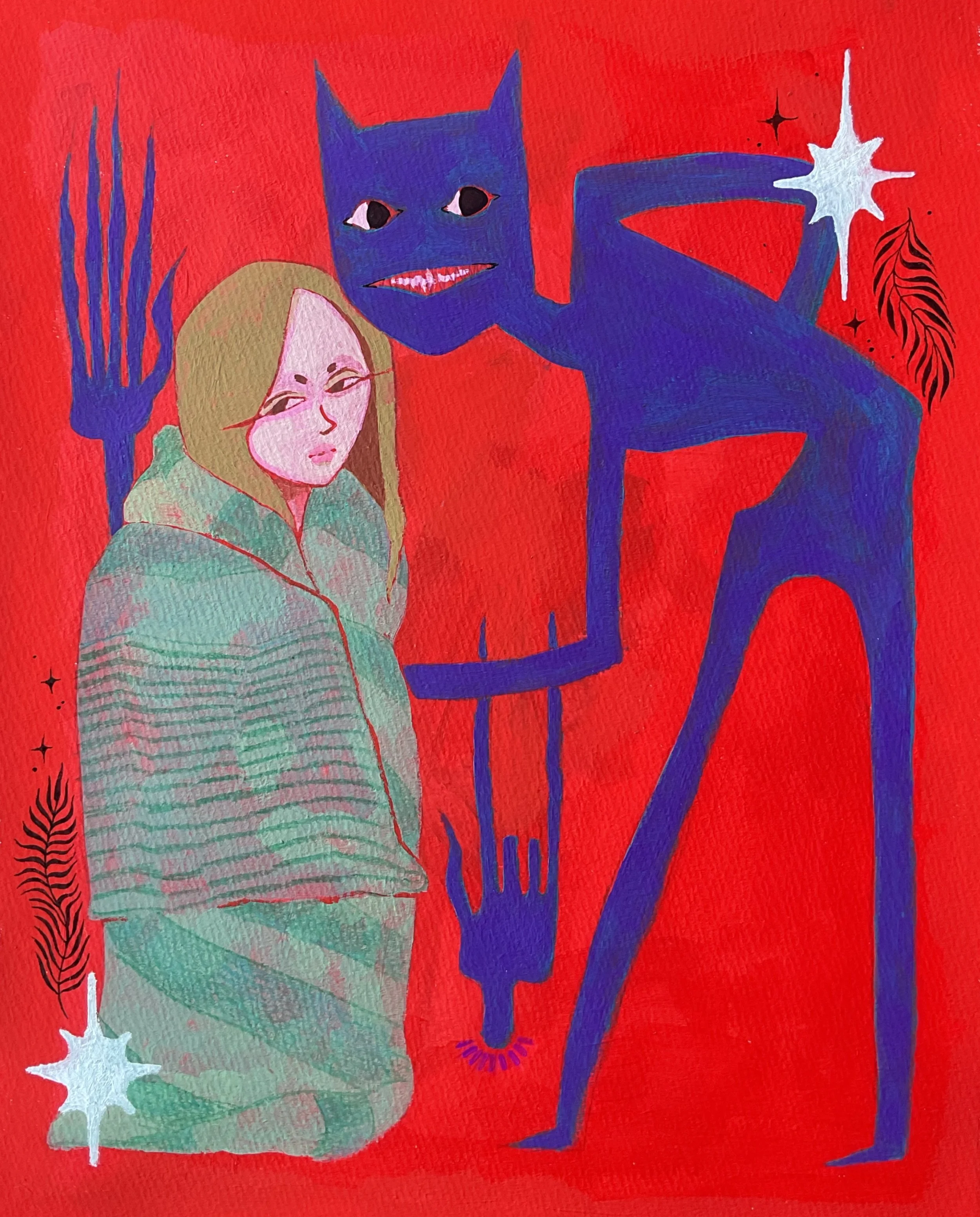 Friendly Foe, 2025, Gouache on paper, 9.5 in. x 7.5 in.